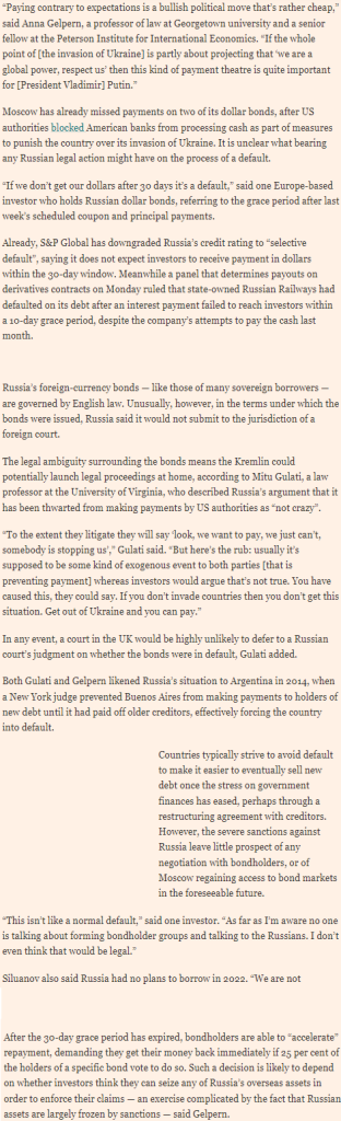 World303 Russia relies on ‘payment theatre’ as bondholders prepare for default @FT