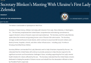 World367 Secretary Blinken’s Meeting With Ukraine’s First Lady Zelenska @StateDeptSpox