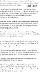 World44 Russia is resorting to putting computer chips from dishwashers and refrigerators in tanks due to US sanctions, official says @billbostockUK,@BusinessInsider